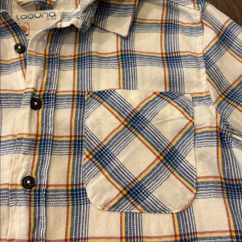 Laguna Men’s Hooded Plaid Flannel Shirt Blue Cream Medium